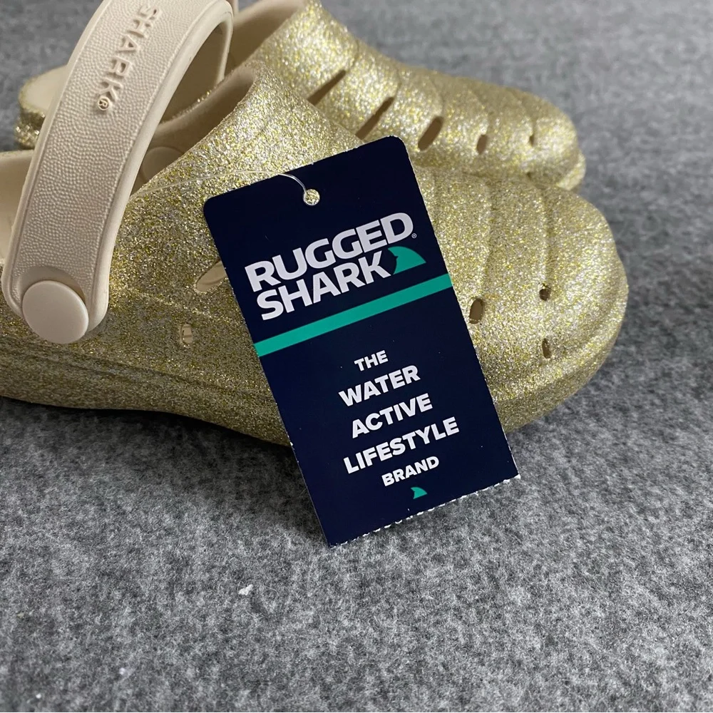Rugged Shark Girls Shoes Size 9 Washable Floatable Comfortable Gold‎ Slip On New